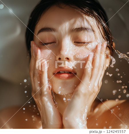 洗顔する女性のビューティイメージ 124245557
