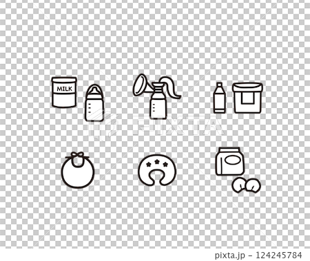 赤ちゃん授乳グッズアイコンセット 赤ちゃん授乳グッズアイコンセット 124245784