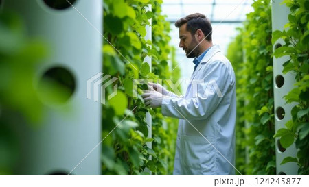 Biotechnologist Improving Agricultural Efficiency Through Vertical Farming 124245877