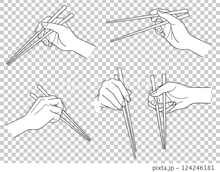 箸を持つ手のモノクロ線画 箸を持つ手のモノクロ線画 124246181