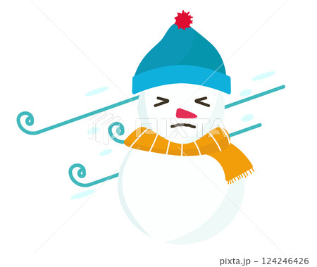 寒波に耐える雪だるま。ベクターイラスト	 124246426