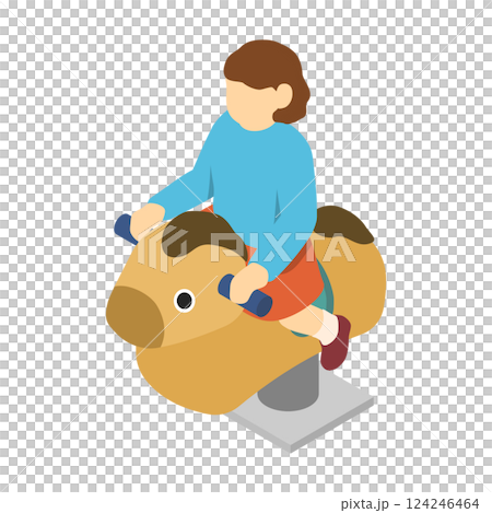 等距插圖：孩子們在玩彈簧玩具 124246464