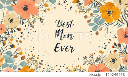Whimsical Mother's Day Card with Pastel Floral Design for Print and Gift Cards 124246468
