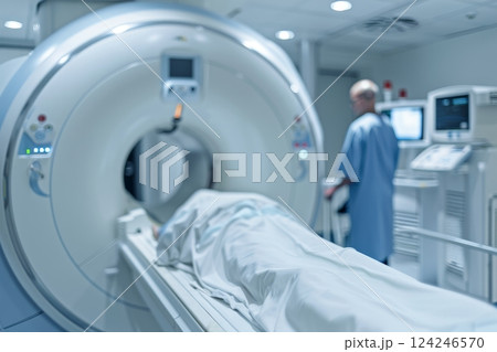 Cardiac MRI Procedure for Heart Valve Diagnosis with Medical Technician and Advanced Equipment 124246570