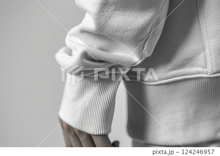 Monochromatic Sweatshirt Sleeve Detail with Ribbed Cuff and Precision Stitching for Textiles 124246957