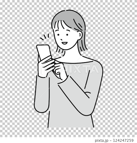 携帯を操作する笑顔の女性 携帯を操作する笑顔の女性 124247259