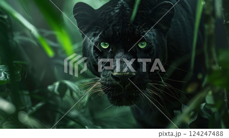 Majestic Black Panther in Misty Rainforest for Luxury Fragrance Ad Design Majestic Black Panther in Misty Rainforest for Luxury Fragrance Ad Design 124247488
