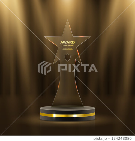 Stunning gold decor elements include shimmering laurel wreaths, sparkling ribbons, and iconic podium highlights 124248080