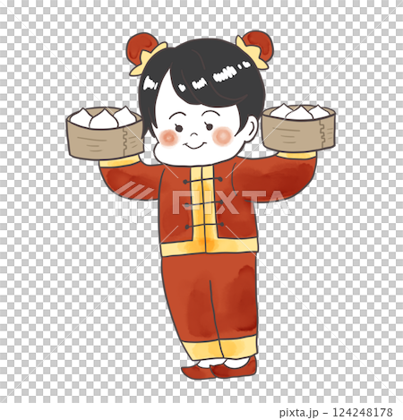 穿著變形中式服飾的女孩插圖 124248178