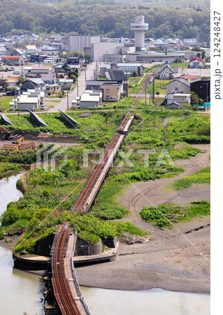 北海道新冠町、判官岬展望台から眺めた新冠市街【3月】 北海道新冠町、判官岬展望台から眺めた新冠市街【3月】 124248427