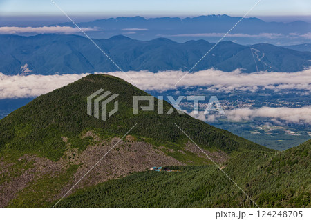 八ヶ岳連峰・権現岳の登りから見る編笠山と中央アルプス 八ヶ岳連峰・権現岳の登りから見る編笠山と中央アルプス 124248705