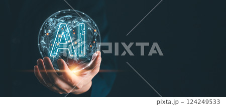 Banner background with copyspace for Ai Artificial Intelligence technology concept, Futuristic technology transformation. Banner background with copyspace for Ai Artificial Intelligence technology concept, Futuristic technology transformation. 124249533