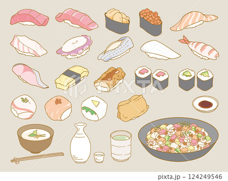 お寿司の手描きイラスト お寿司の手描きイラスト 124249546