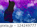 黒猫と宇宙の水彩背景素材 124249777