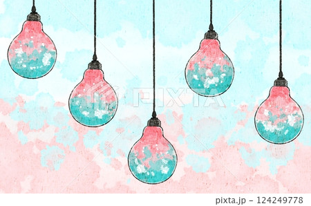 電球の中に閉じ込めた桜と青空をイメージした水彩背景素材 電球の中に閉じ込めた桜と青空をイメージした水彩背景素材 124249778