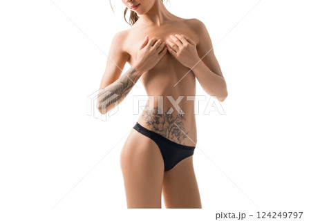 Slim tattooed girl topless shot Slim tattooed girl topless shot 124249797