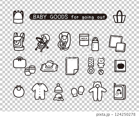 赤ちゃんお出かけグッズアイコンセット 124250278