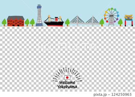 橫濱旅遊目的地城市景觀平面插畫 124250963