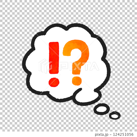 Cute handwritten characters and speech bubbles of "!?" (surprise question mark) Hand-drawn watercolor illustration material 124251056