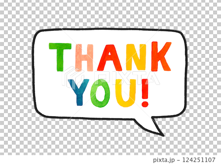 Thank you（サンキュー）のかわいい手書き文字・吹き出し　手描き水彩イラスト素材 124251107