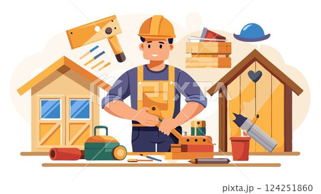 Carpenters also install interior and exterior finishings such as doors, windows, cabinets, and trim, ensuring proper fit and alignment. 124251860
