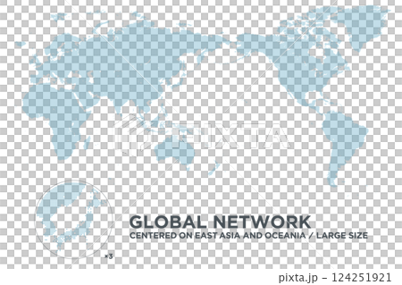 以東亞和大洋洲為中心的虛線世界地圖。大尺寸 124251921
