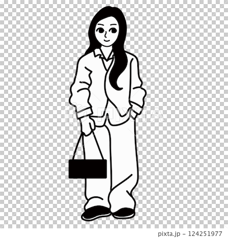 おしゃれ　ファッション　女性　線画　　ベクター 124251977