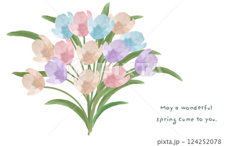 カラフルなチューリップの花束（絵本タッチ） 124252078