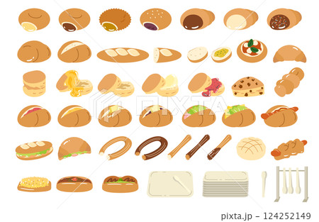 いろんなパンのイラストセット いろんなパンのイラストセット 124252149