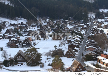 荻町城跡展望台から眺めた白川郷合掌の里の町並み 124252558