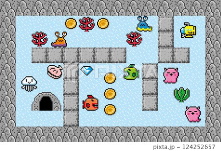 探検ゲーム風ドット絵　画面　潜水艦 124252657