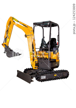 Compact excavator ready for urban construction tasks in a sunlit environment Compact excavator ready for urban construction tasks in a sunlit environment 124253809