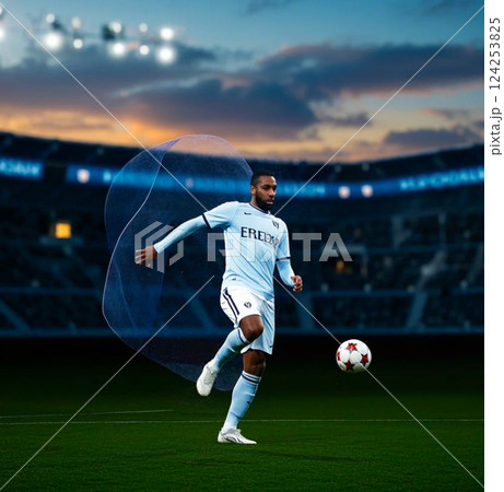 サッカーボールに追いかけられている少年 124253825