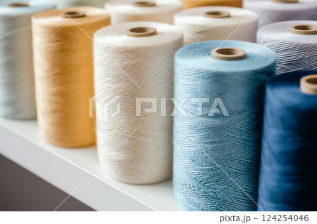 整然と配列されたカラフルな糸巻き 124254046
