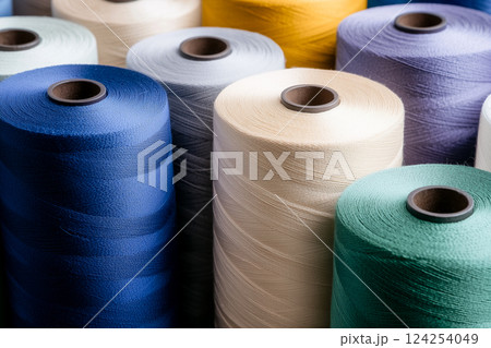整然と配列されたカラフルな糸巻き 整然と配列されたカラフルな糸巻き 124254049