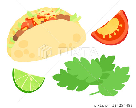 タコスと具材のイラスト 124254483
