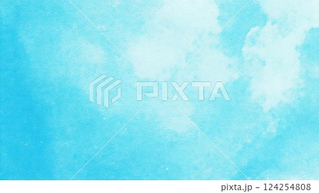 淡い手描きの水彩風の素材 背景素材 ブルー 水色 背景素材 16:9サイズ AI生成素材	 124254808