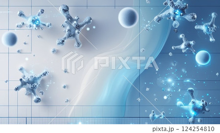 White and light blue medical abstract gradient background with molecules, featuring soft glowing particle effects and a futuristic digital interface 124254810