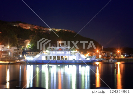 夜の安芸津港(東広島市)と正福寺山公園の桜 夜の安芸津港(東広島市)と正福寺山公園の桜 124254961