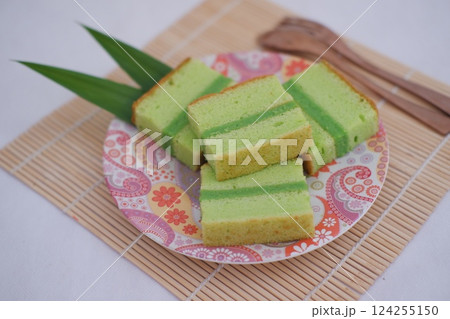 several slices of green pandan sponge cake several slices of green pandan sponge cake 124255150