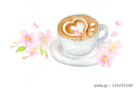 水彩イラスト 桜の季節のカフェタイム 水彩イラスト 桜の季節のカフェタイム 124255380