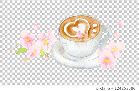 水彩イラスト 桜の季節のカフェタイム 水彩イラスト 桜の季節のカフェタイム 124255380
