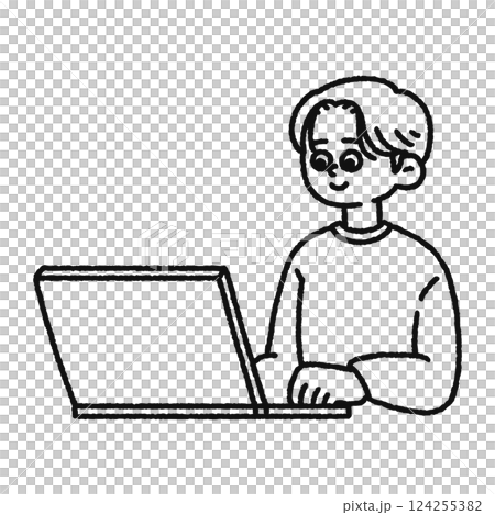 Laptop, person, line drawing Laptop, person, line drawing 124255382