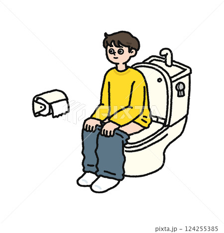 トイレ・便座に座っている男性 124255385