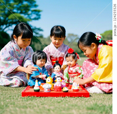 公園で遊ぶ家族 公園で遊ぶ家族 124255526