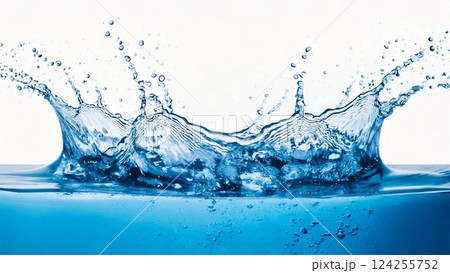 水しぶきのイメージ 白背景 背景素材 チラシ・バナー・動画素材 16:9サイズ AI生成素材 124255752