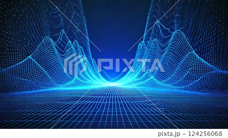 サイバー感のあるウェーブ デジタル波 近未来のイメージ 背景素材 テクスチャ AI生成素材	 124256068