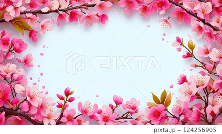 桜の枝との背景フレーム AI生成素材 124256905