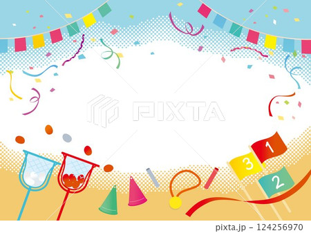 運動会　玉入れ徒競走　背景イラスト 124256970