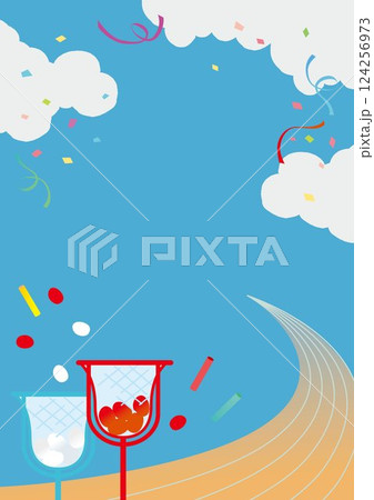 運動会　玉入れ徒競走　背景イラスト 124256973